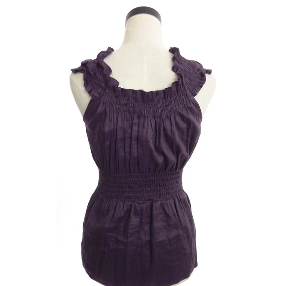 Banana Republic Purple Smocked Button Down Blouse Medium Sleeveless Top - Picture 3 of 5